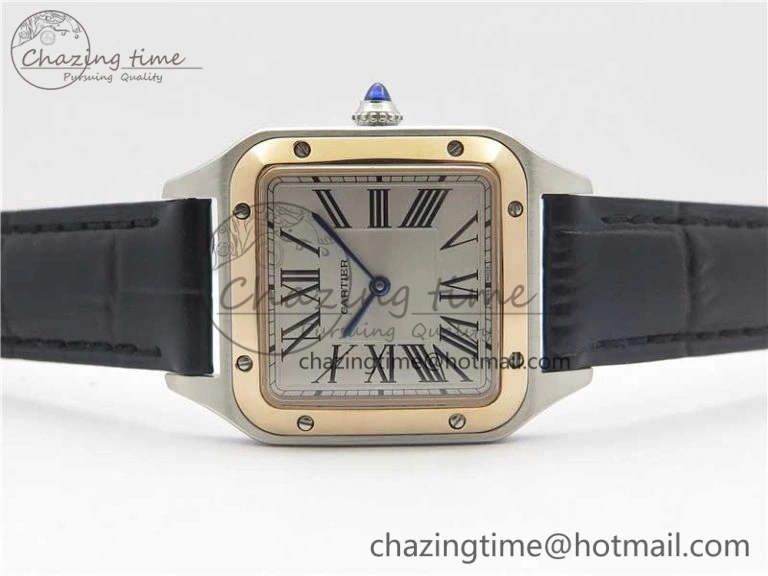 Santos 27.5mm SS RG XF 1:1 Best Edition Silver Dial on Black Croco Strap Ronda Quartz NewStyle 6125