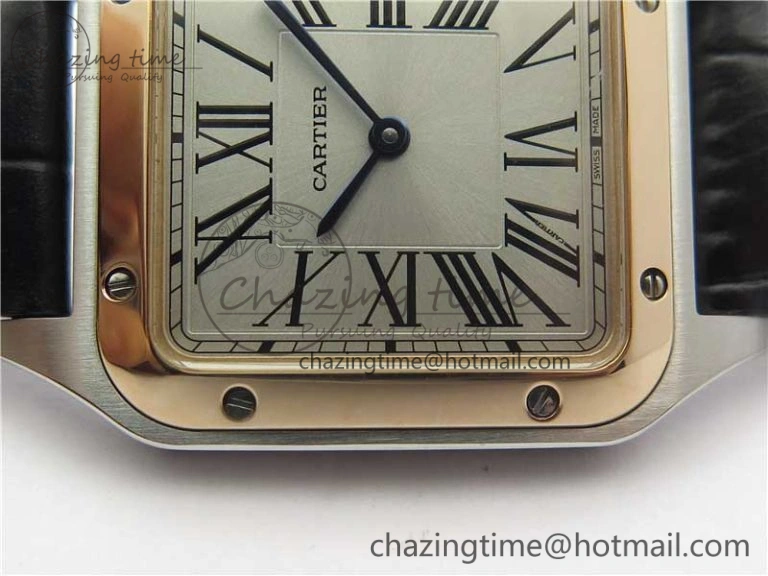 Santos 27.5mm SS RG XF 1:1 Best Edition Silver Dial on Black Croco Strap Ronda Quartz NewStyle 6125