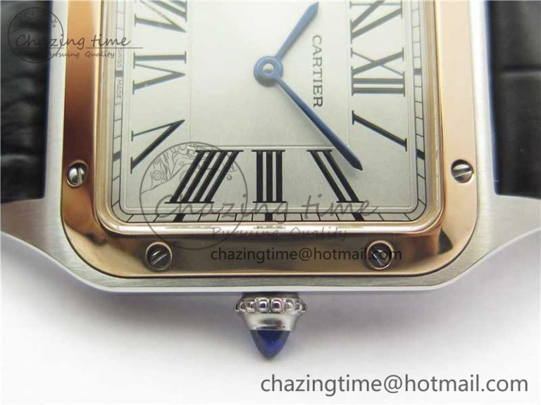 Santos 27.5mm SS RG XF 1:1 Best Edition Silver Dial on Black Croco Strap Ronda Quartz NewStyle 6125