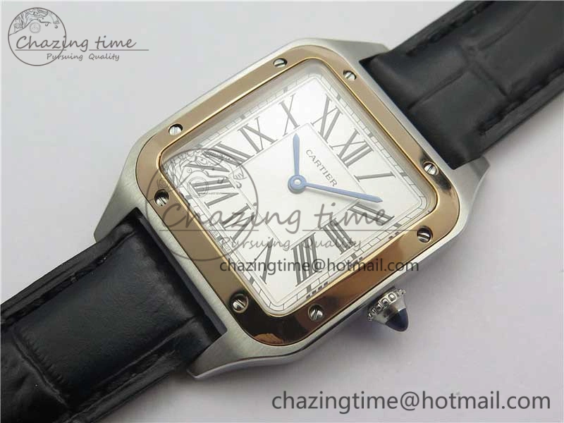 Santos 27.5mm SS RG XF 1:1 Best Edition Silver Dial on Black Croco Strap Ronda Quartz NewStyle 6125