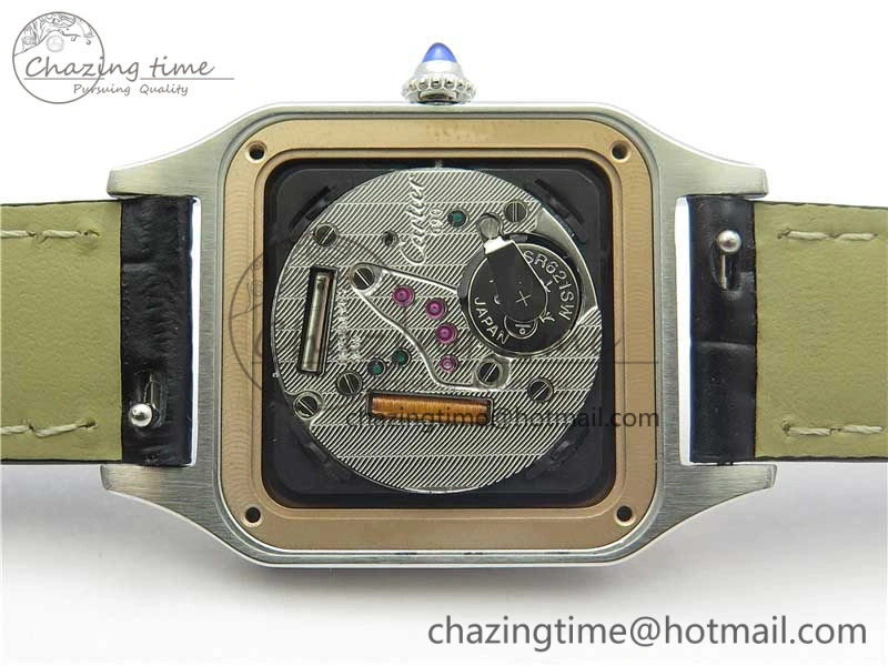 Santos 27.5mm SS RG XF 1:1 Best Edition Silver Dial on Black Croco Strap Ronda Quartz NewStyle 6125