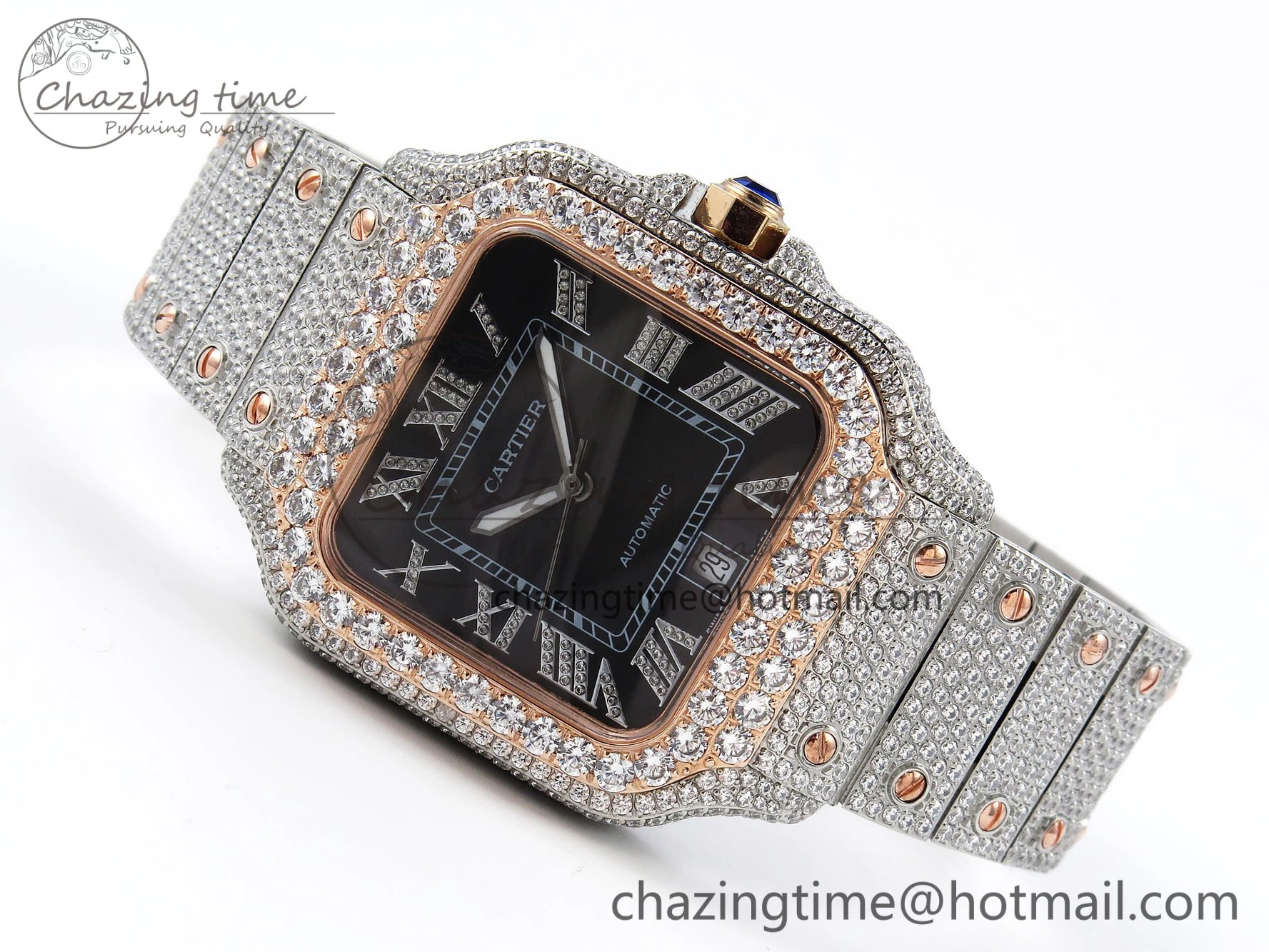 ZeroBulk Santos De 40mm TWF 1:1 Best Edition Black Dial 904L SS RG Case and Bracelet A 6010