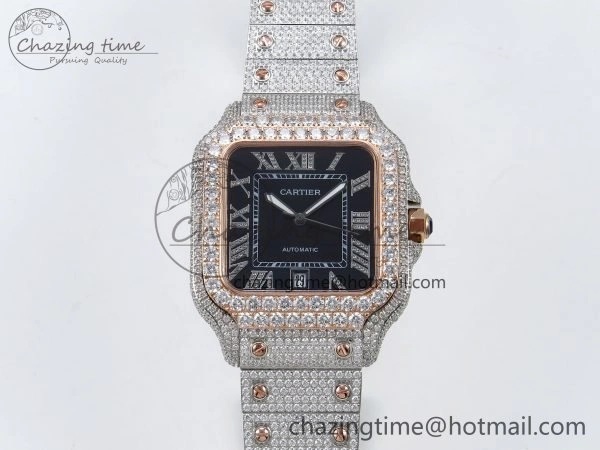 ZeroBulk Santos De 40mm TWF 1:1 Best Edition Black Dial 904L SS RG Case and Bracelet A 6010