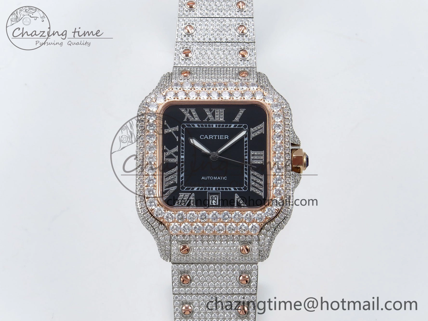 ZeroBulk Santos De 40mm TWF 1:1 Best Edition Black Dial 904L SS RG Case and Bracelet A 6010