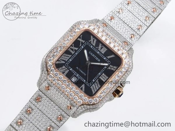 ZeroBulk Santos De 40mm TWF 1:1 Best Edition Black Dial 904L SS RG Case and Bracelet A 6010
