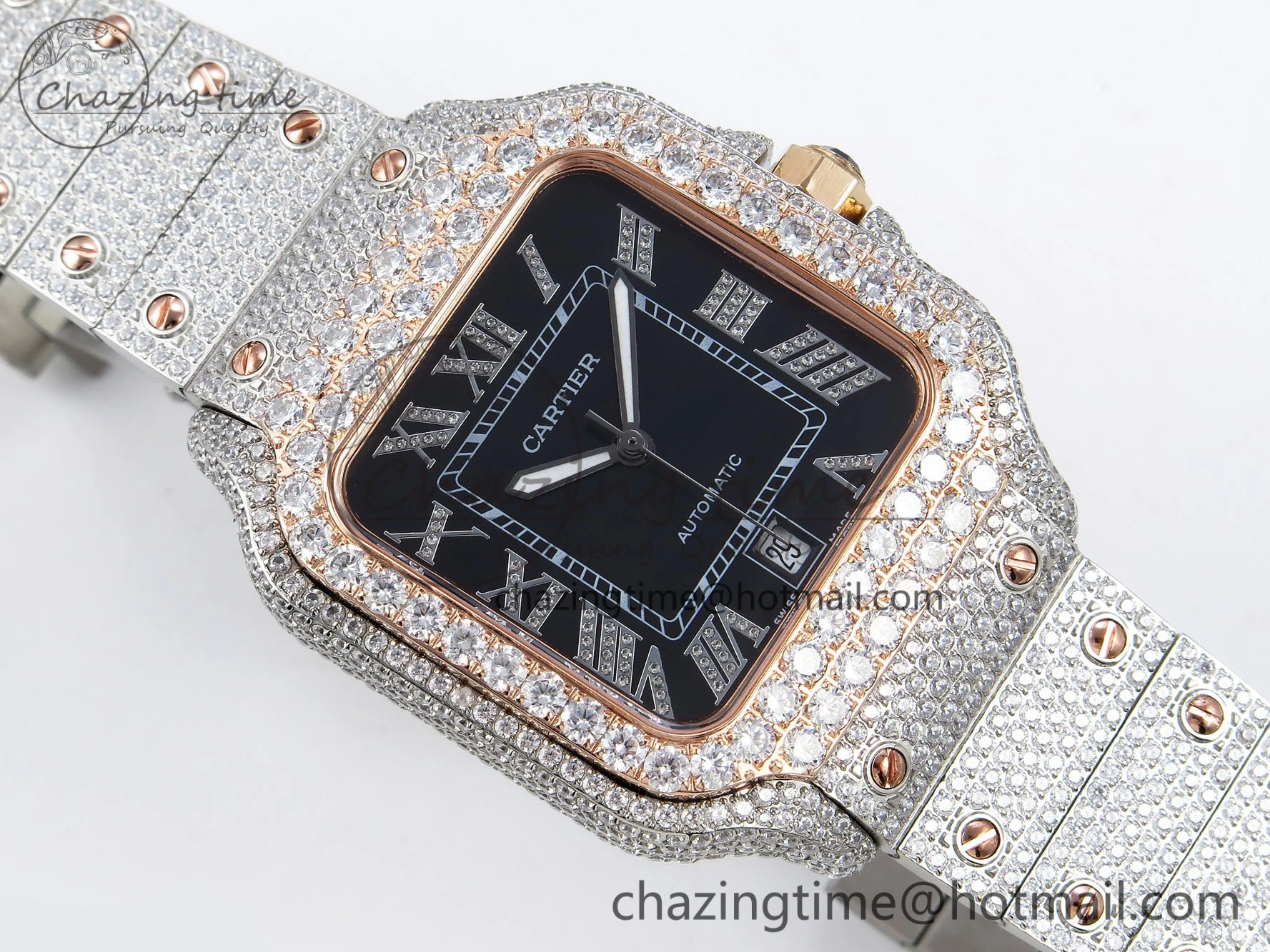 ZeroBulk Santos De 40mm TWF 1:1 Best Edition Black Dial 904L SS RG Case and Bracelet A 6010