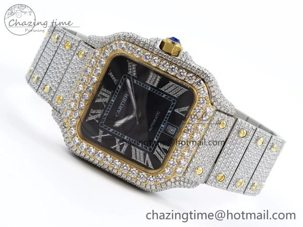 WellDesigned Santos De 40mm TWF 1:1 Best Edition Black Dial 904L SS YG Case and Bracelet A 6019