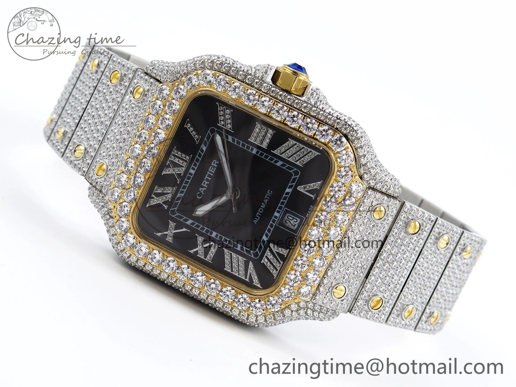 WellDesigned Santos De 40mm TWF 1:1 Best Edition Black Dial 904L SS YG Case and Bracelet A 6019