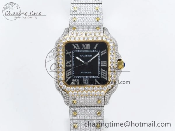 WellDesigned Santos De 40mm TWF 1:1 Best Edition Black Dial 904L SS YG Case and Bracelet A 6019
