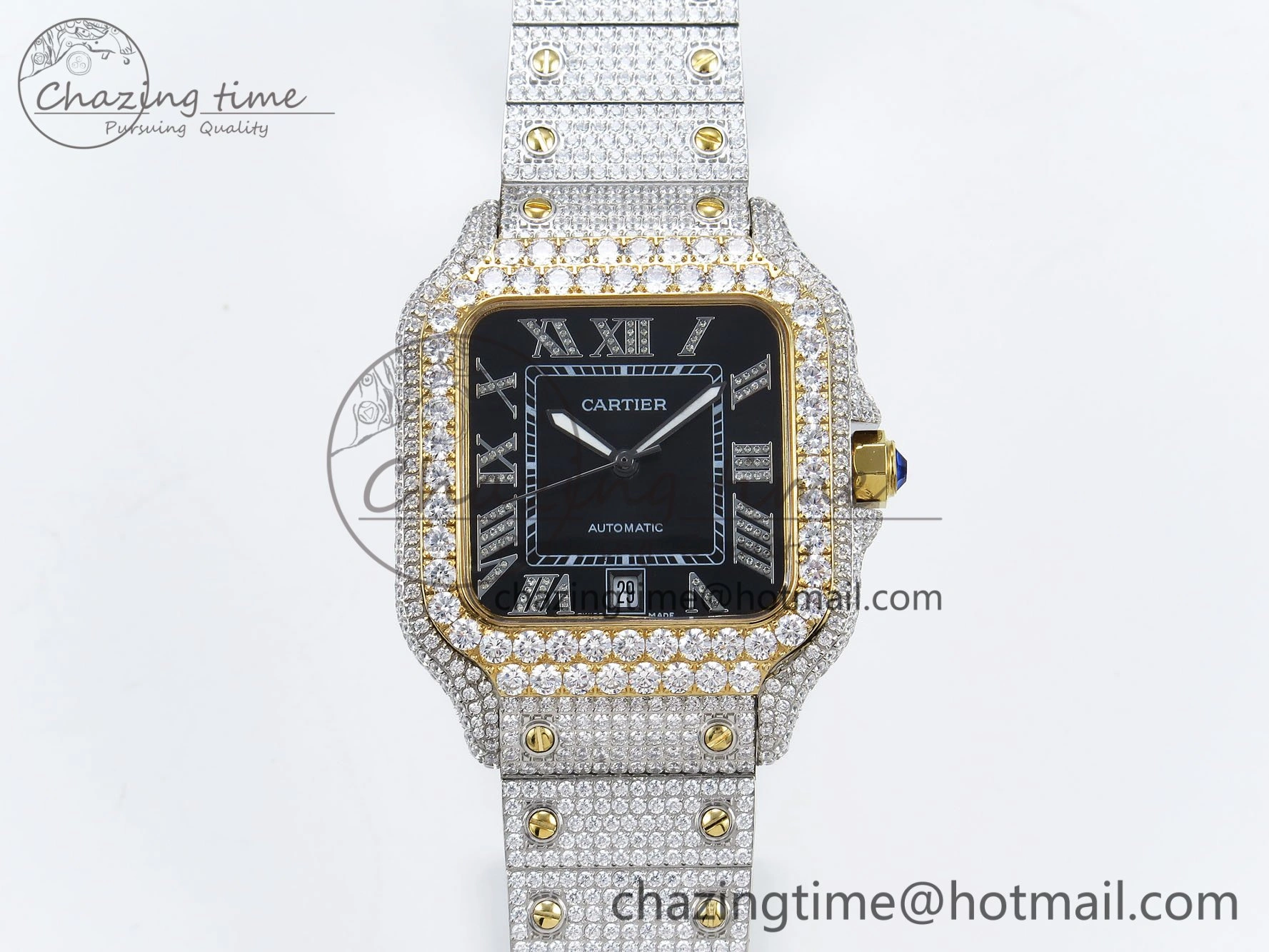 WellDesigned Santos De 40mm TWF 1:1 Best Edition Black Dial 904L SS YG Case and Bracelet A 6019