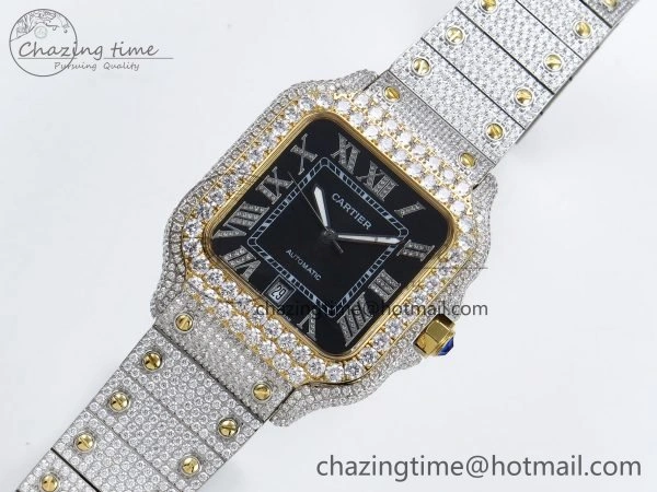 WellDesigned Santos De 40mm TWF 1:1 Best Edition Black Dial 904L SS YG Case and Bracelet A 6019
