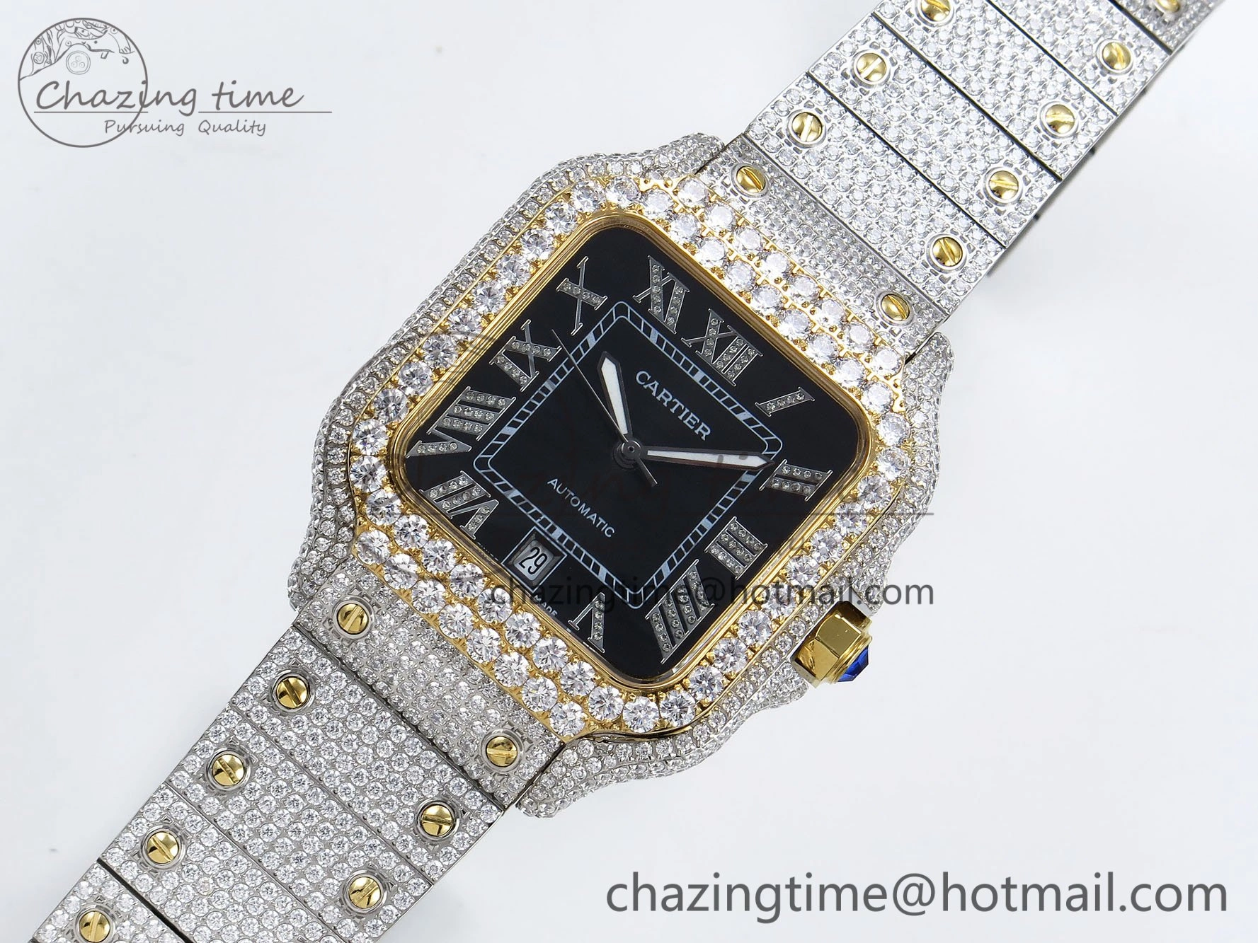 WellDesigned Santos De 40mm TWF 1:1 Best Edition Black Dial 904L SS YG Case and Bracelet A 6019