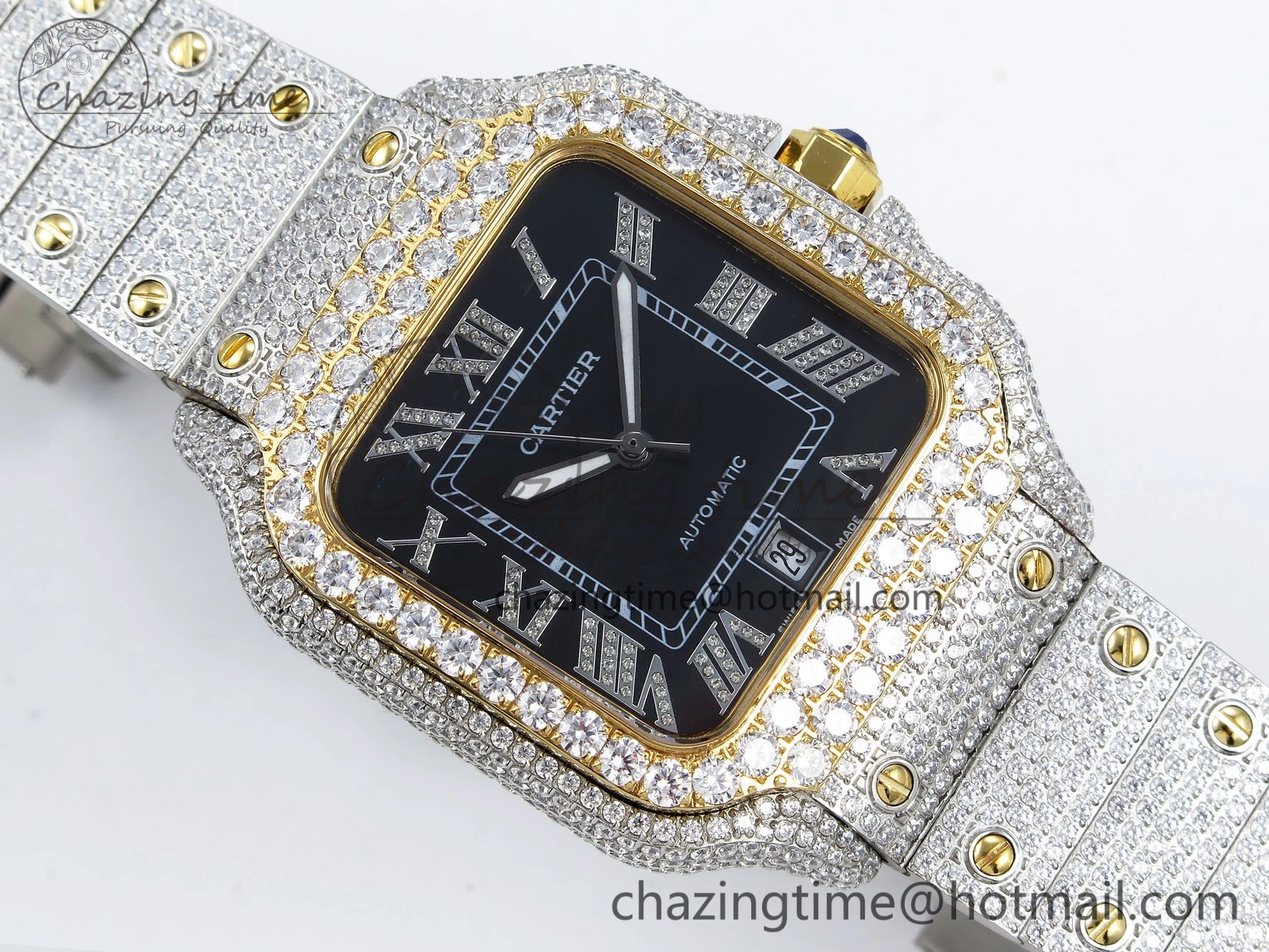WellDesigned Santos De 40mm TWF 1:1 Best Edition Black Dial 904L SS YG Case and Bracelet A 6019