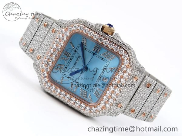 TimelessDesign Santos De 40mm TWF 1:1 Best Edition Blue Dial 904L SS RG Case and Bracelet A 6006