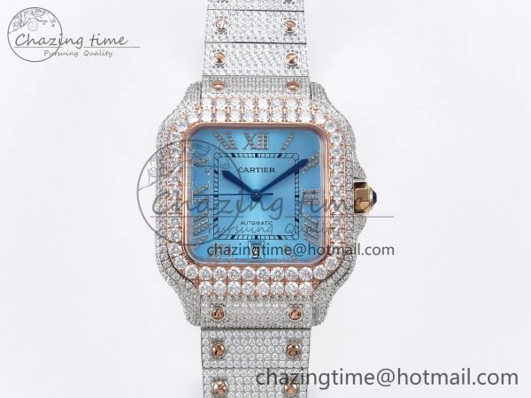 TimelessDesign Santos De 40mm TWF 1:1 Best Edition Blue Dial 904L SS RG Case and Bracelet A 6006
