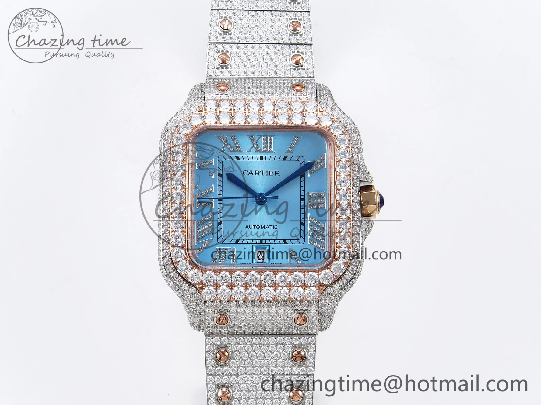 TimelessDesign Santos De 40mm TWF 1:1 Best Edition Blue Dial 904L SS RG Case and Bracelet A 6006