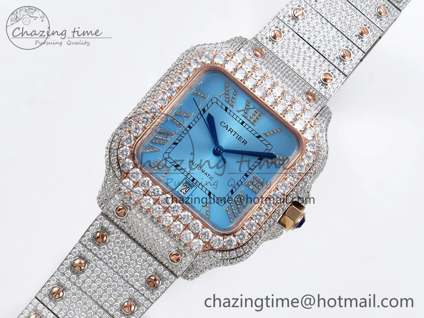TimelessDesign Santos De 40mm TWF 1:1 Best Edition Blue Dial 904L SS RG Case and Bracelet A 6006