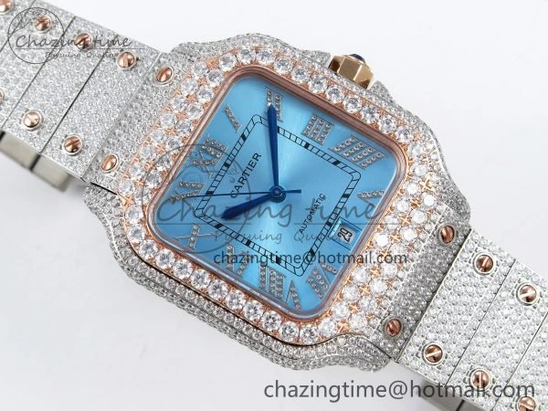 TimelessDesign Santos De 40mm TWF 1:1 Best Edition Blue Dial 904L SS RG Case and Bracelet A 6006