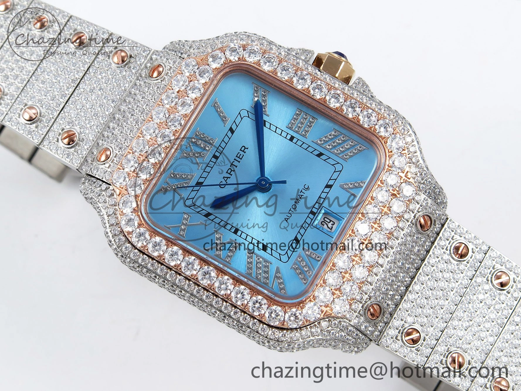 TimelessDesign Santos De 40mm TWF 1:1 Best Edition Blue Dial 904L SS RG Case and Bracelet A 6006