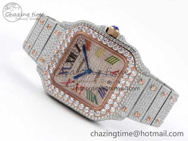 Santos De 40mm TWF 1:1 Best Edition RG Rainbow Dial 904L SS RG Case and Bracelet A ZeroBulk 6008