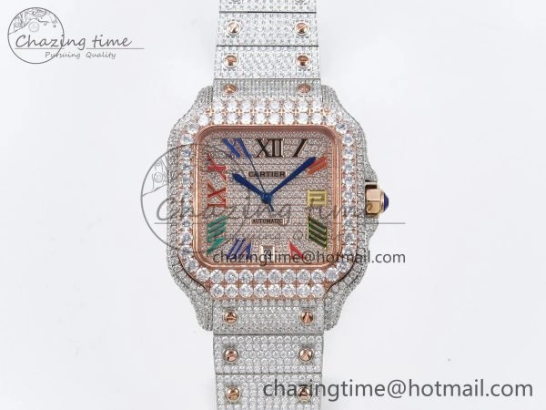 Santos De 40mm TWF 1:1 Best Edition RG Rainbow Dial 904L SS RG Case and Bracelet A ZeroBulk 6008