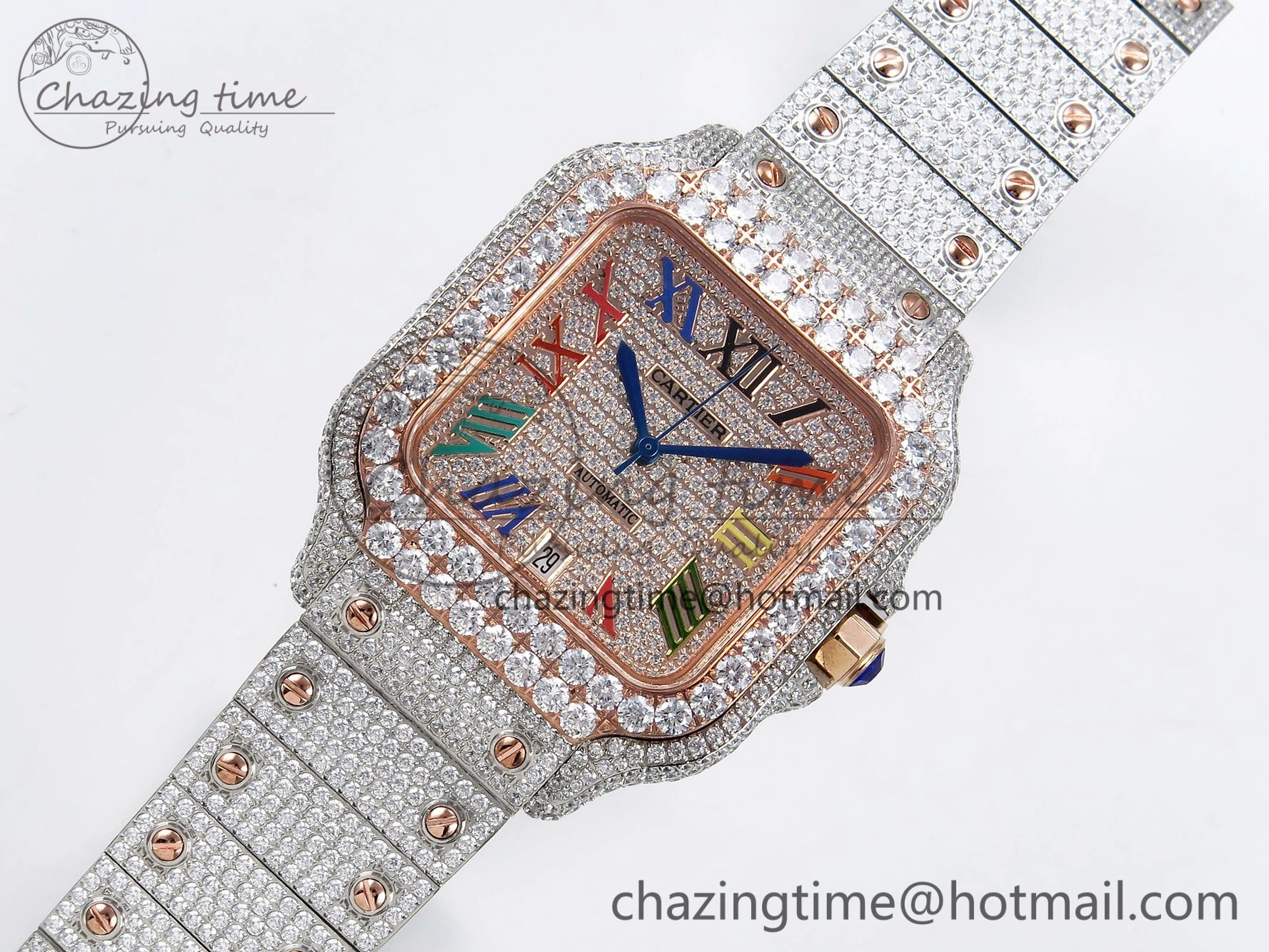 Santos De 40mm TWF 1:1 Best Edition RG Rainbow Dial 904L SS RG Case and Bracelet A ZeroBulk 6008