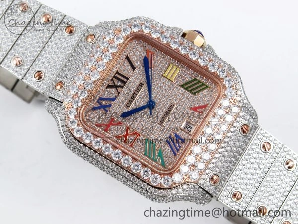 Santos De 40mm TWF 1:1 Best Edition RG Rainbow Dial 904L SS RG Case and Bracelet A ZeroBulk 6008