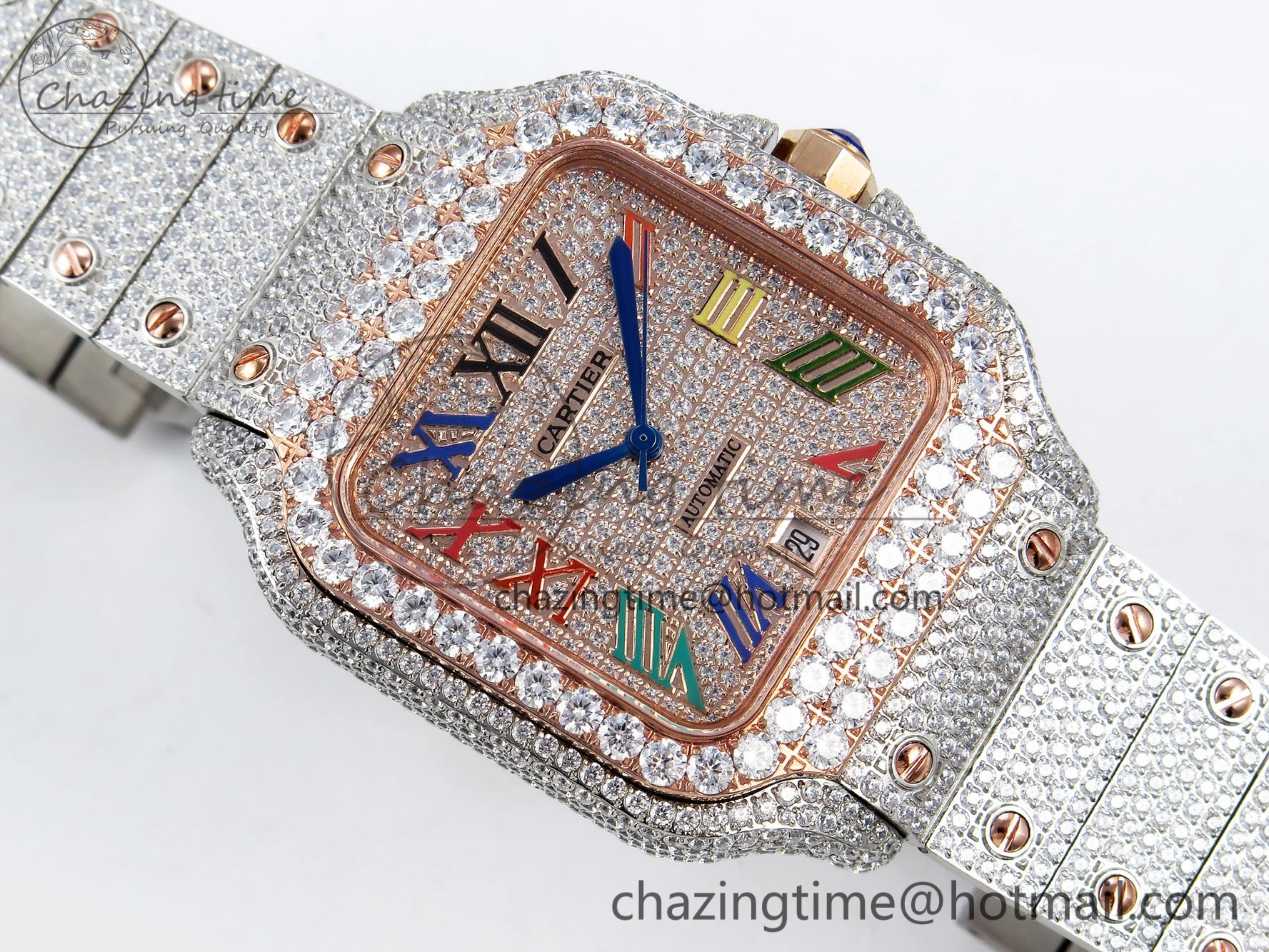 Santos De 40mm TWF 1:1 Best Edition RG Rainbow Dial 904L SS RG Case and Bracelet A ZeroBulk 6008