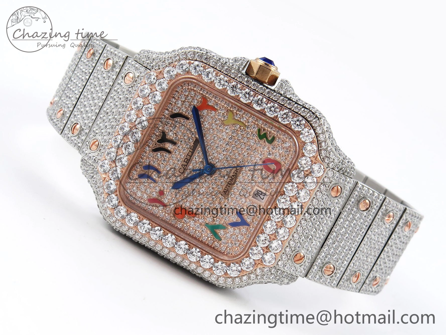 Santos De 40mm TWF 1:1 Best Edition RG Rainbow Dial 904L SS RG Case and Bracelet A Chic 6007
