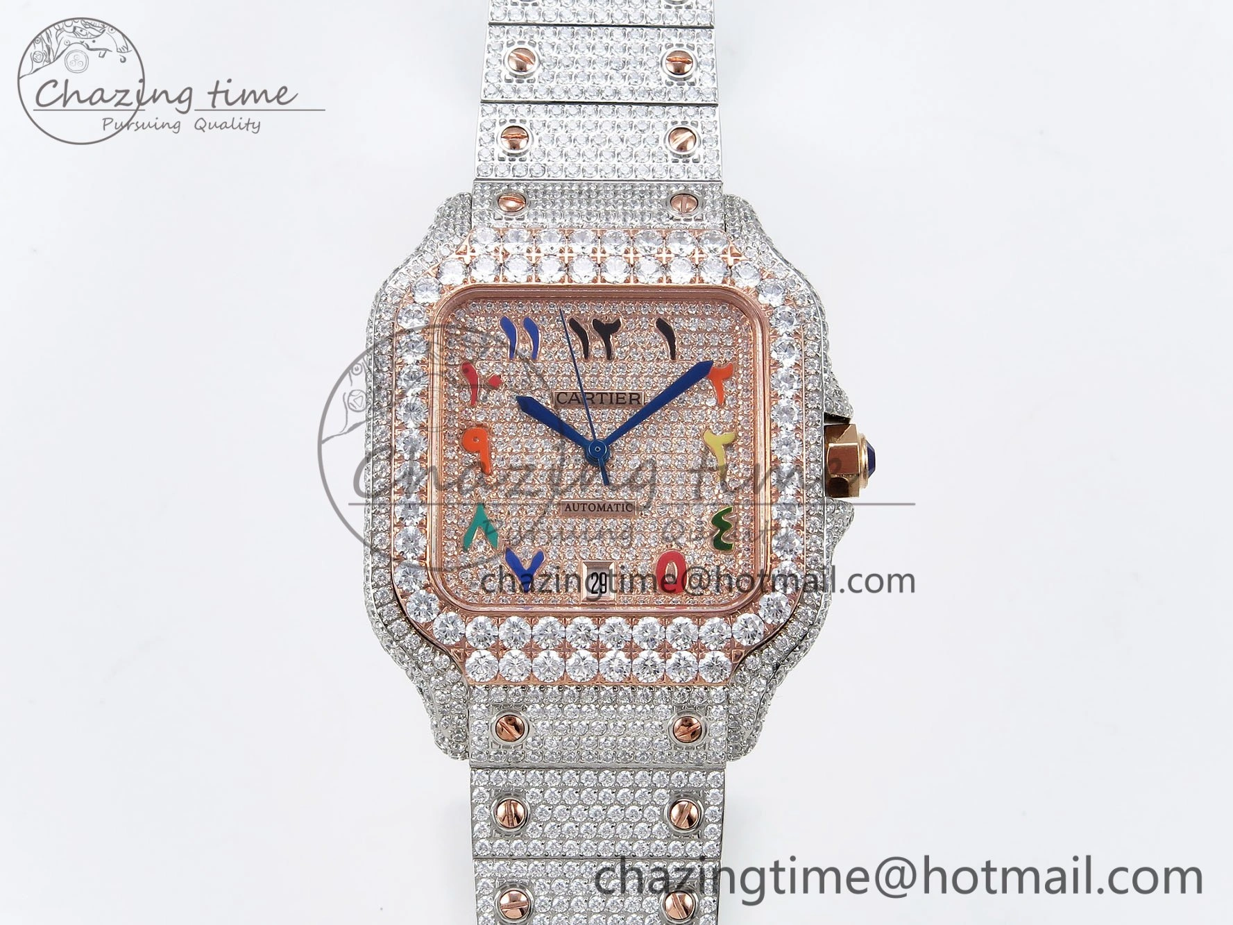 Santos De 40mm TWF 1:1 Best Edition RG Rainbow Dial 904L SS RG Case and Bracelet A Chic 6007
