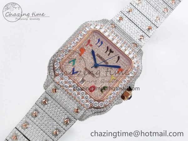 Santos De 40mm TWF 1:1 Best Edition RG Rainbow Dial 904L SS RG Case and Bracelet A Chic 6007