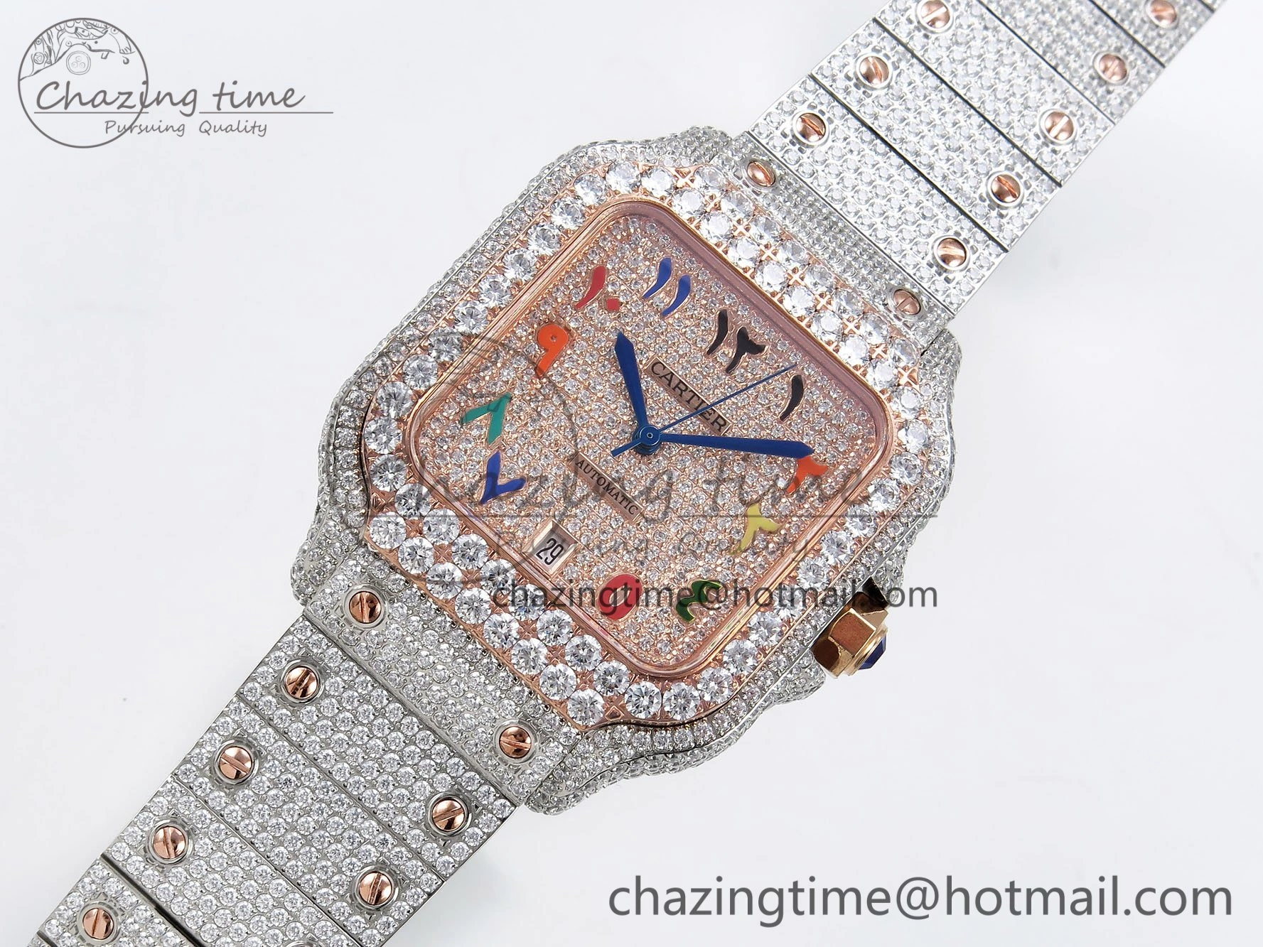 Santos De 40mm TWF 1:1 Best Edition RG Rainbow Dial 904L SS RG Case and Bracelet A Chic 6007