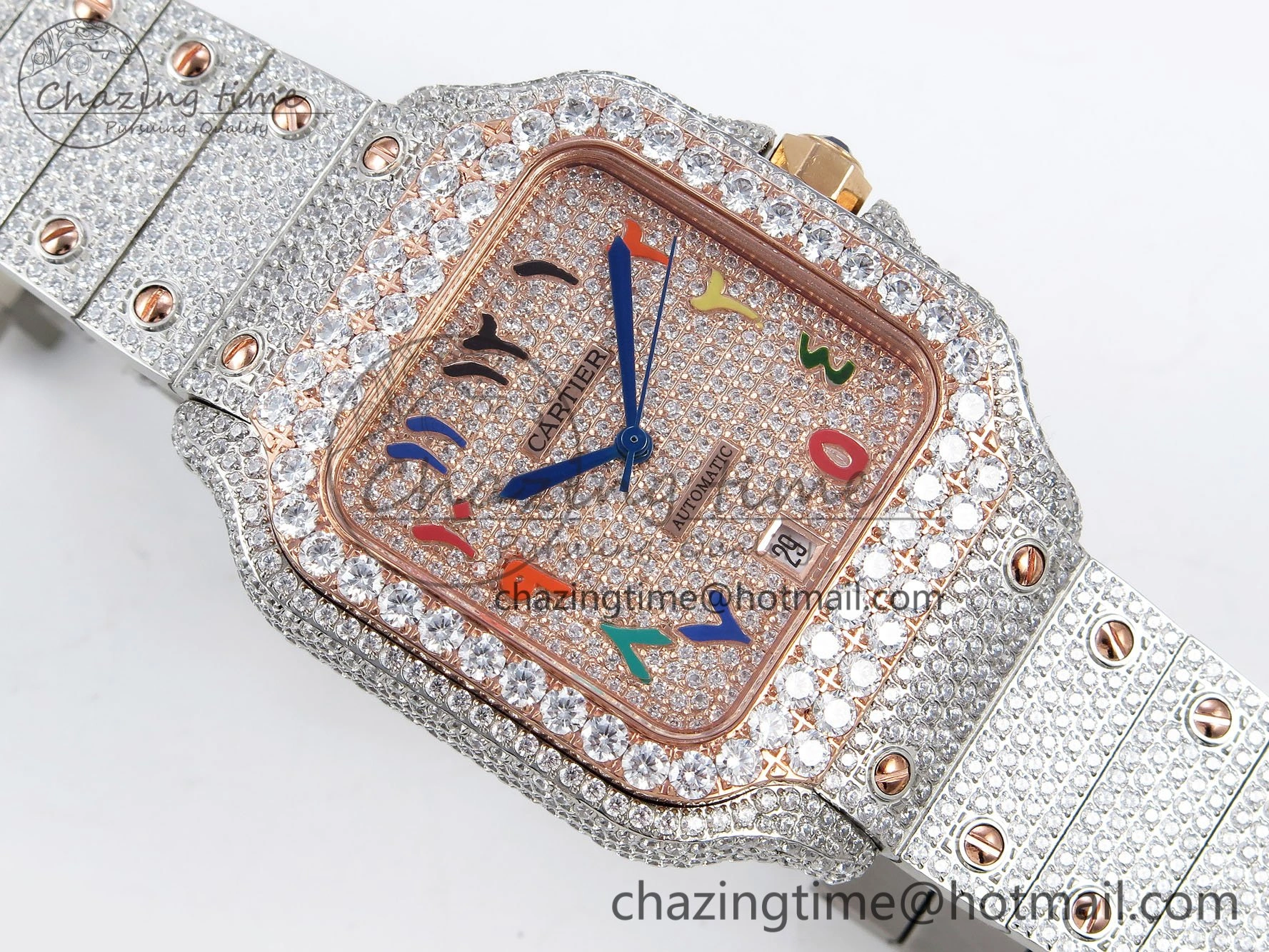 Santos De 40mm TWF 1:1 Best Edition RG Rainbow Dial 904L SS RG Case and Bracelet A Chic 6007