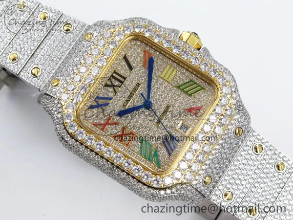 Santos De 40mm TWF 1:1 Best Edition Rainbow Dial 904L SS YG Case and Bracelet A Stylish 6018