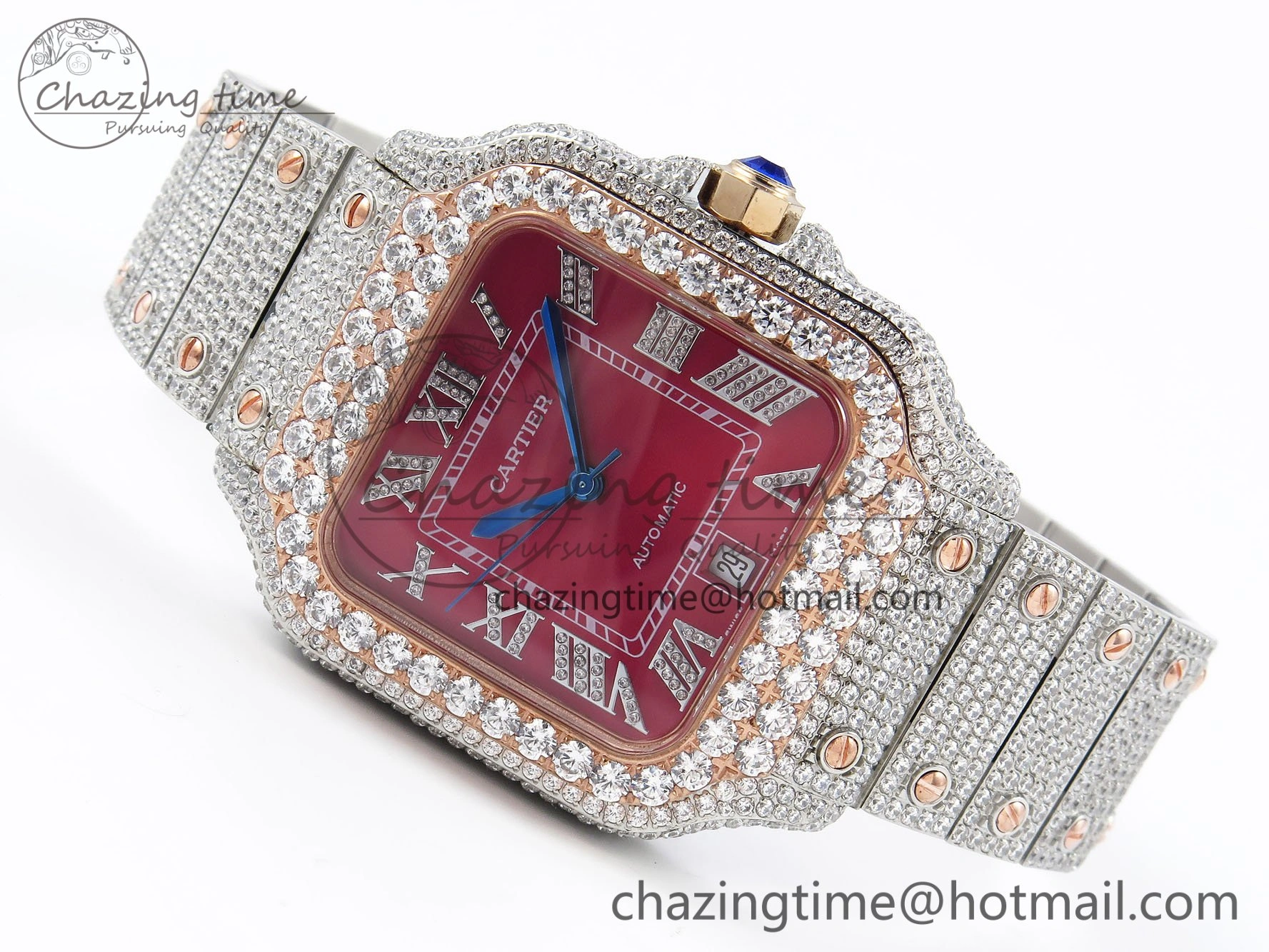 Santos De 40mm TWF 1:1 Best Edition Red Dial 904L SS RG Case and Bracelet A GoodFit 6001