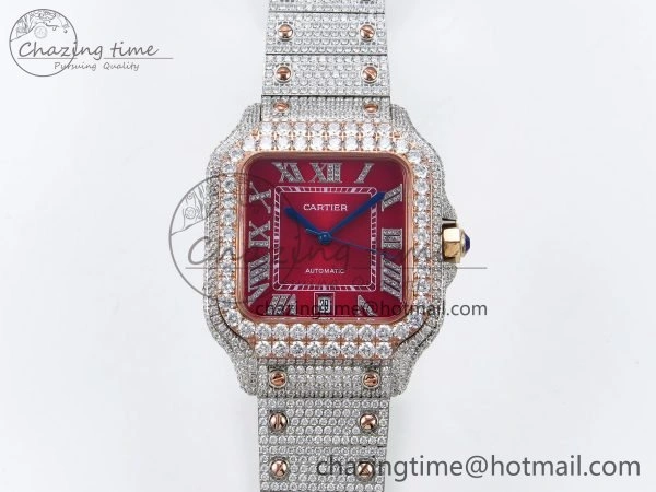 Santos De 40mm TWF 1:1 Best Edition Red Dial 904L SS RG Case and Bracelet A GoodFit 6001