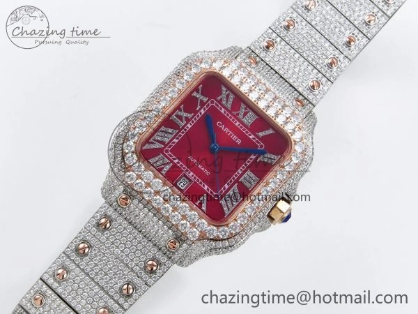Santos De 40mm TWF 1:1 Best Edition Red Dial 904L SS RG Case and Bracelet A GoodFit 6001