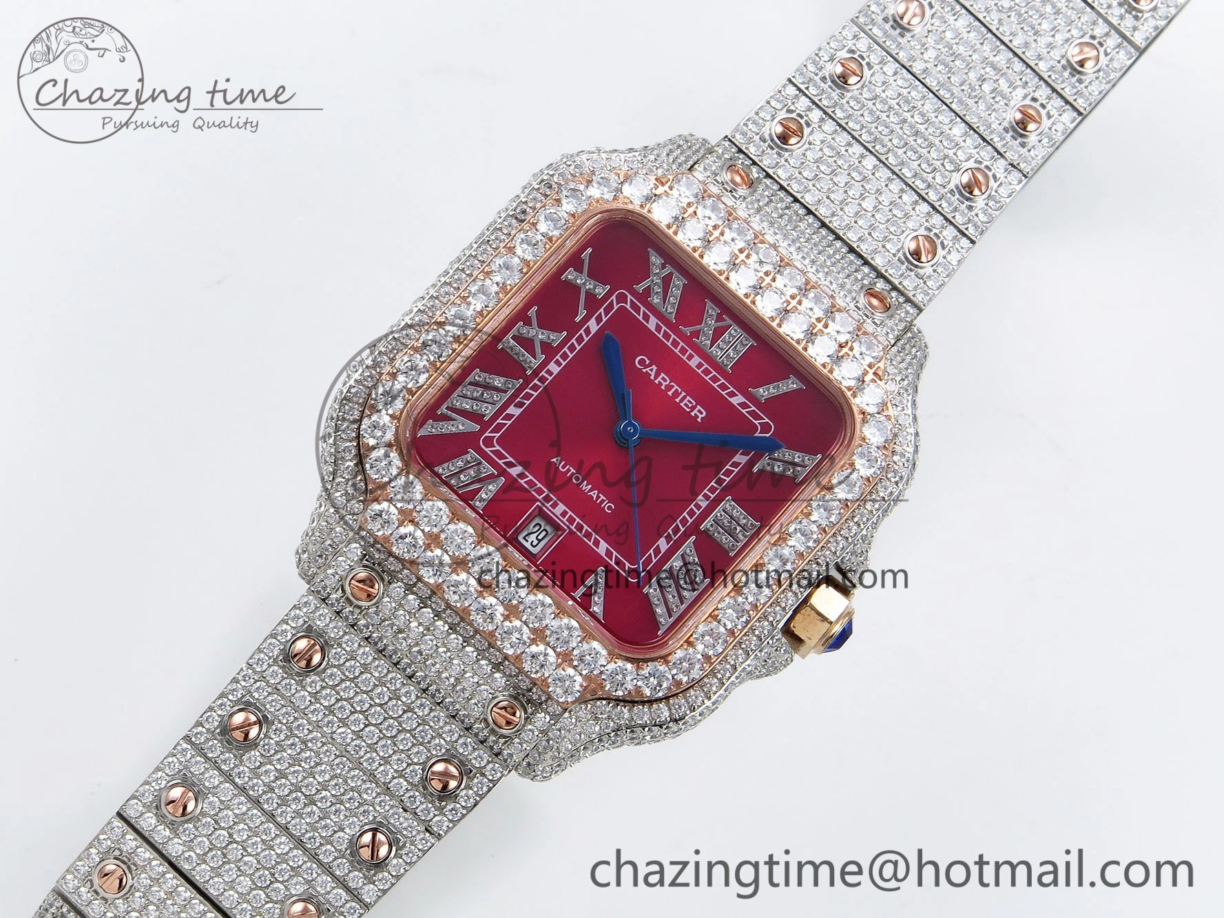 Santos De 40mm TWF 1:1 Best Edition Red Dial 904L SS RG Case and Bracelet A GoodFit 6001