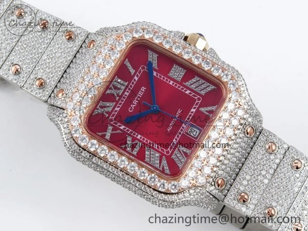Santos De 40mm TWF 1:1 Best Edition Red Dial 904L SS RG Case and Bracelet A GoodFit 6001