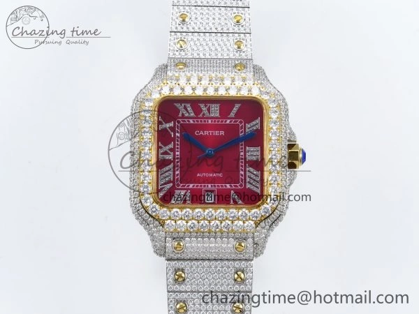 FlexibleFit Santos De 40mm TWF 1:1 Best Edition Red Dial 904L SS YG Case and Bracelet A 6026
