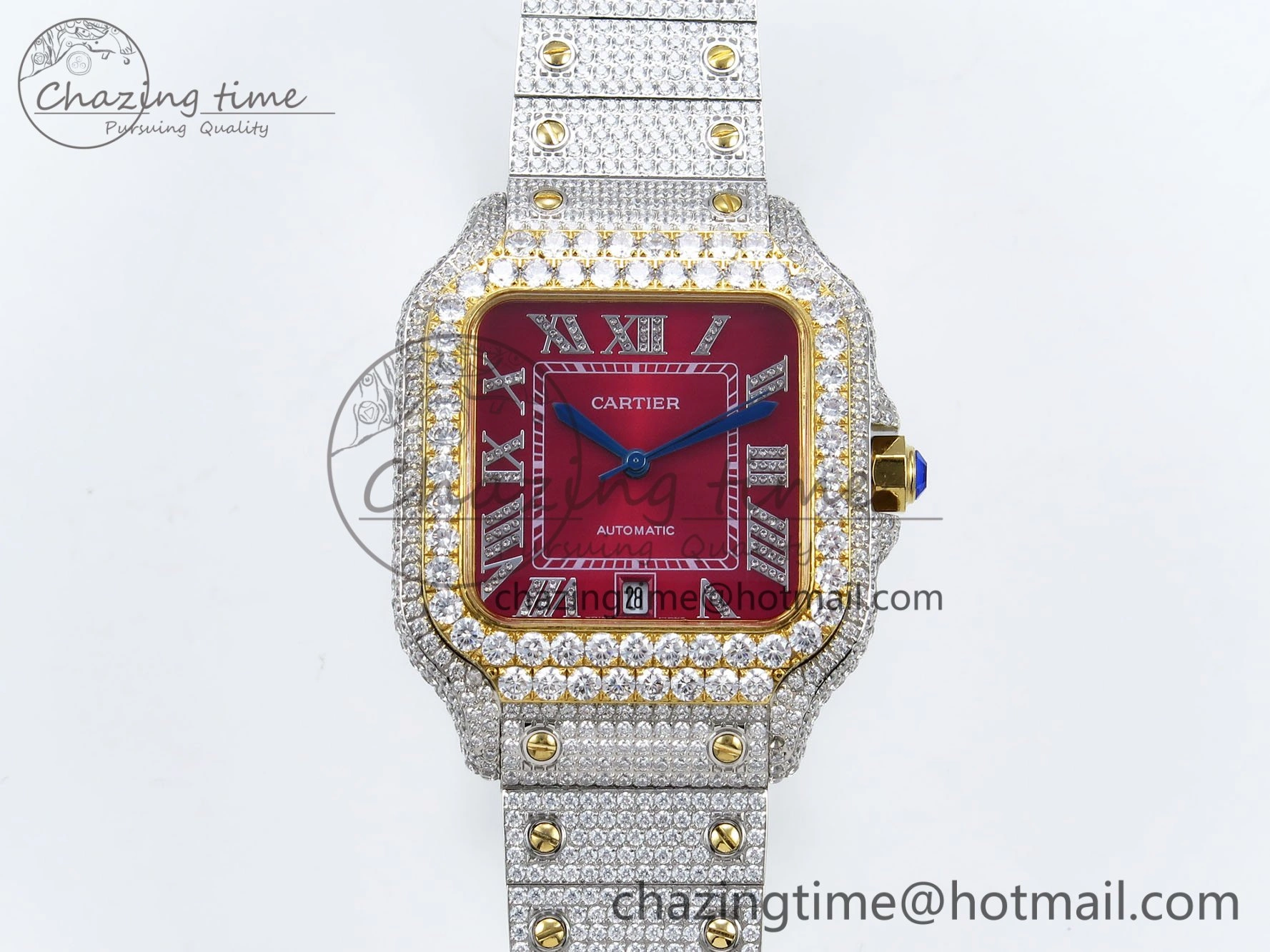 FlexibleFit Santos De 40mm TWF 1:1 Best Edition Red Dial 904L SS YG Case and Bracelet A 6026