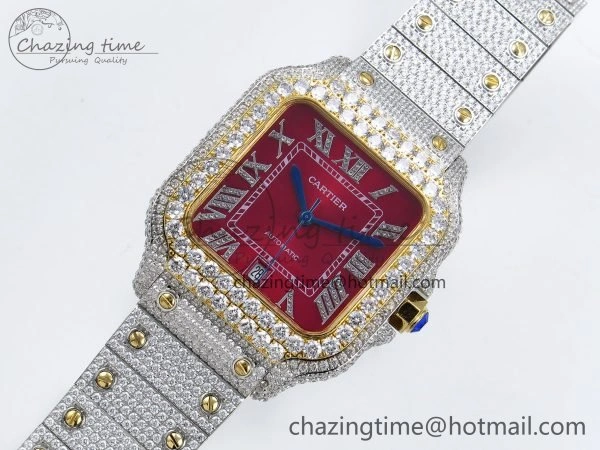 FlexibleFit Santos De 40mm TWF 1:1 Best Edition Red Dial 904L SS YG Case and Bracelet A 6026