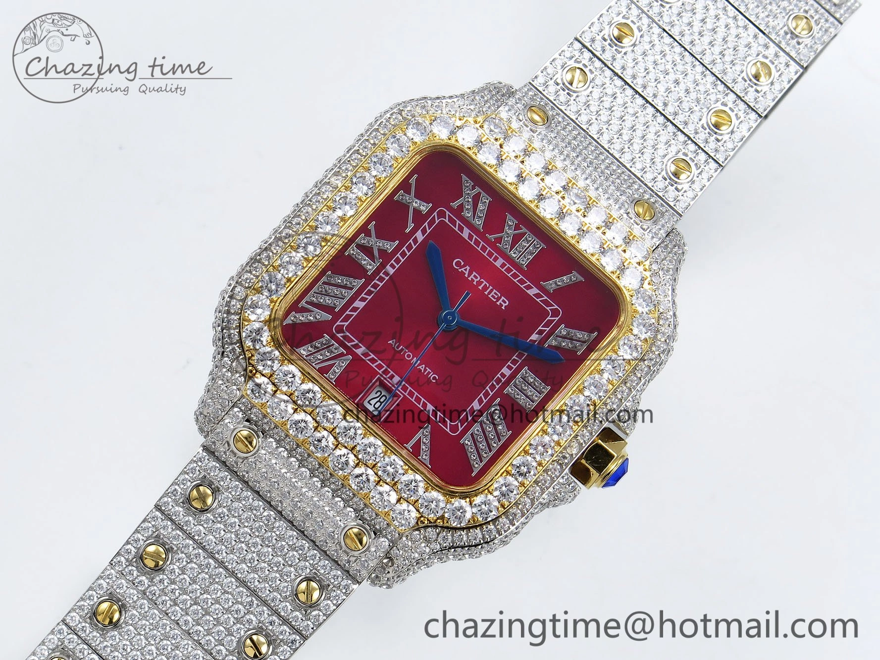 FlexibleFit Santos De 40mm TWF 1:1 Best Edition Red Dial 904L SS YG Case and Bracelet A 6026