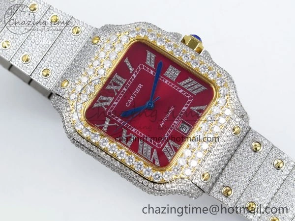 FlexibleFit Santos De 40mm TWF 1:1 Best Edition Red Dial 904L SS YG Case and Bracelet A 6026