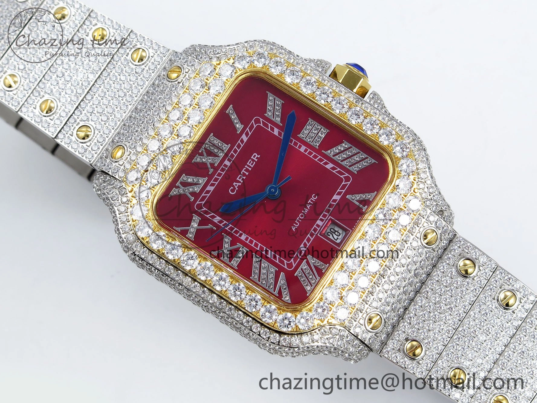 FlexibleFit Santos De 40mm TWF 1:1 Best Edition Red Dial 904L SS YG Case and Bracelet A 6026