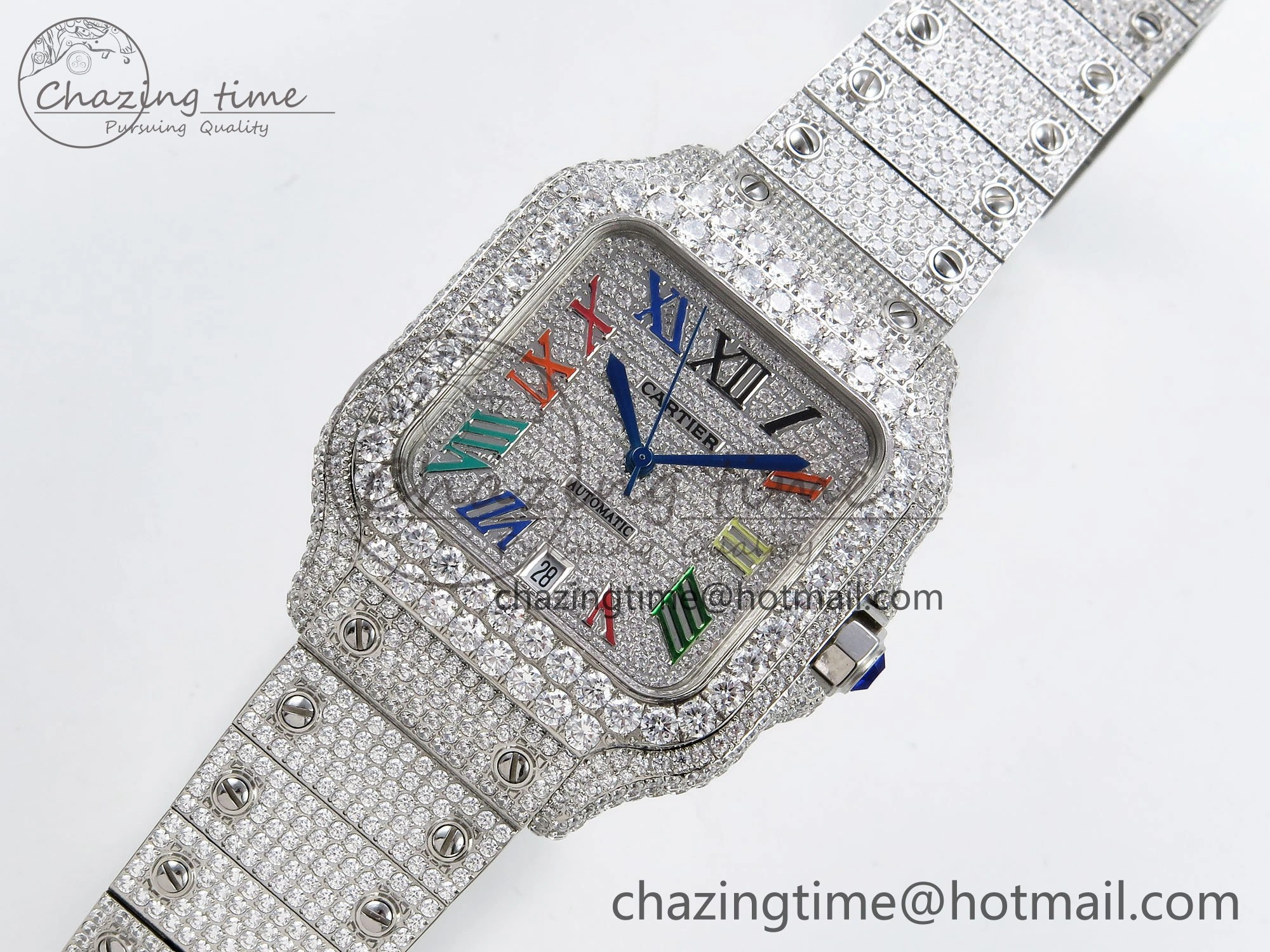 TimelessDesign Santos De 40mm TWF 1:1 Best Edition SS Rainbow Dial 904L SS Case and Bracelet A 5996