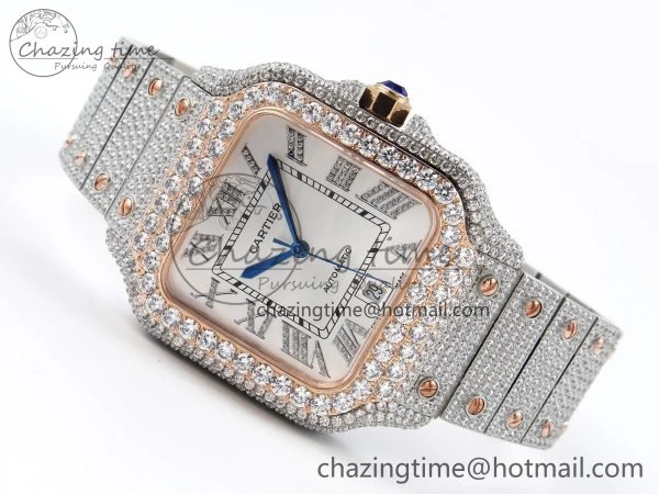 Santos De 40mm TWF 1:1 Best Edition White Dial 904L SS RG Case and Bracelet A ZipUp 6004