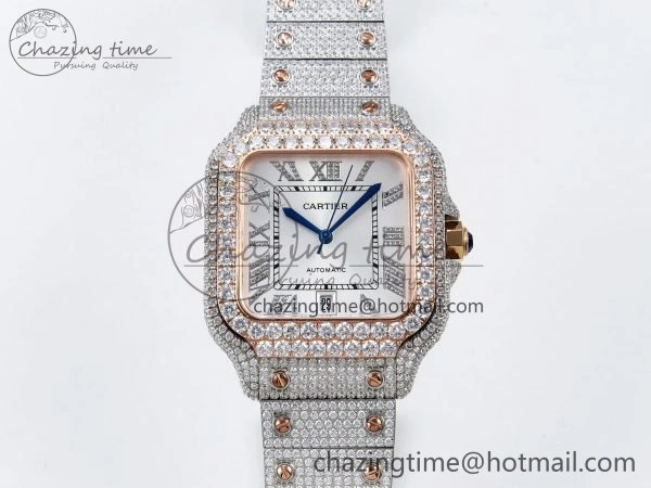 Santos De 40mm TWF 1:1 Best Edition White Dial 904L SS RG Case and Bracelet A ZipUp 6004