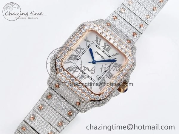 Santos De 40mm TWF 1:1 Best Edition White Dial 904L SS RG Case and Bracelet A ZipUp 6004