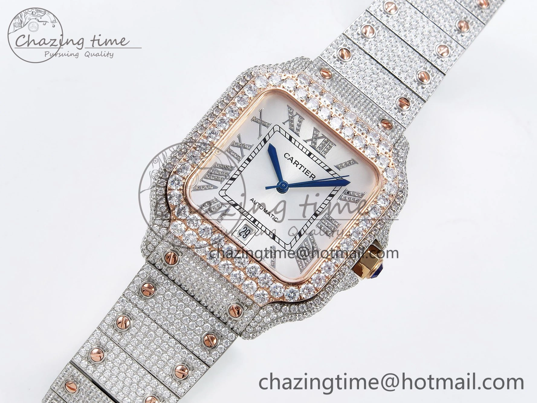 Santos De 40mm TWF 1:1 Best Edition White Dial 904L SS RG Case and Bracelet A ZipUp 6004